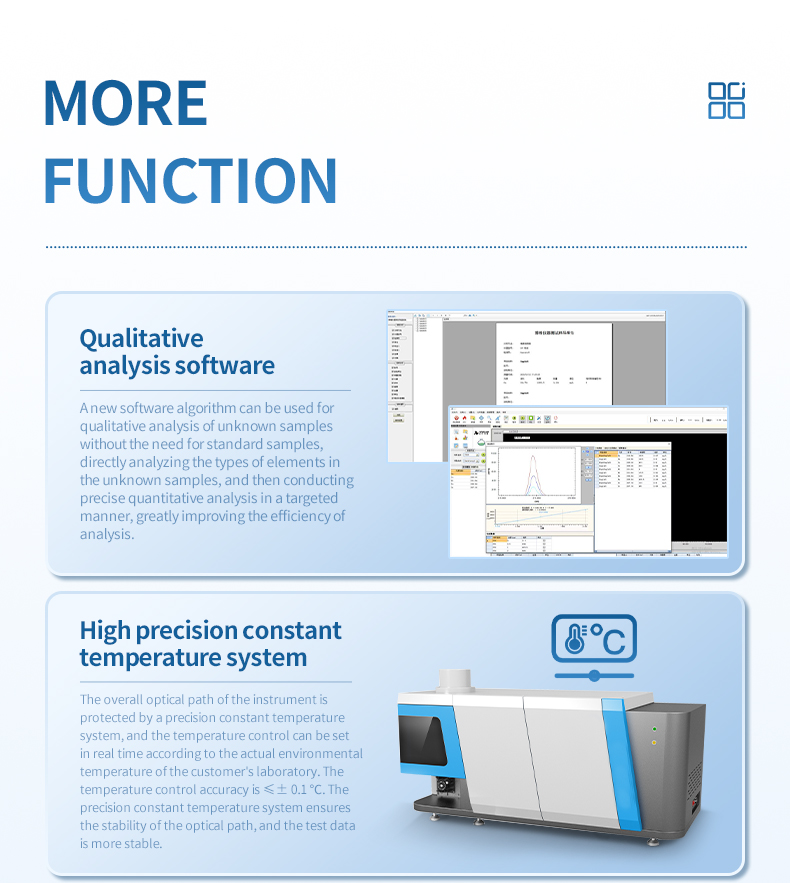 Qualitative analysis software identifying unknown sample elements plus precision constant temperature optical system