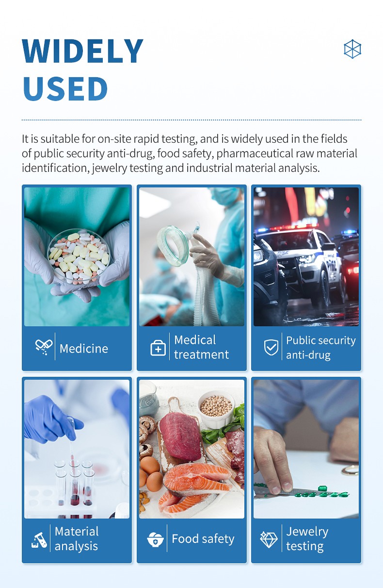 Handheld Raman spectrometer applications in medicine medical treatment anti-drug food safety material analysis and jewelry testing