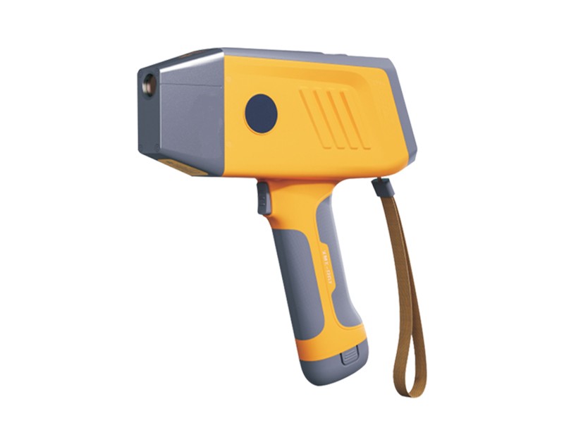 Yellow handheld XRF analyzer with trigger and wrist strap